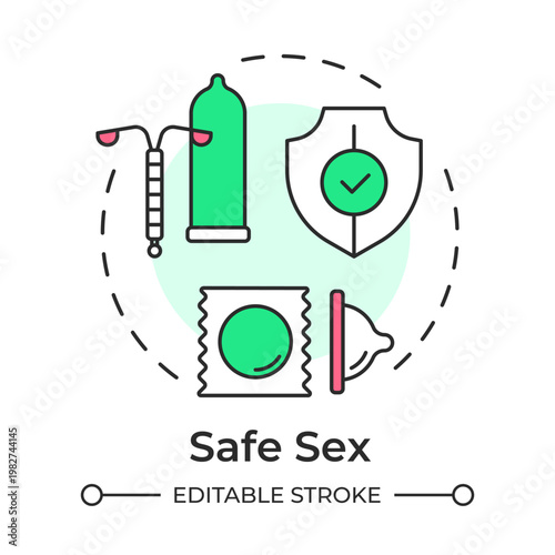 Safe sex multi color concept icon. Contraception products, health protection. Sexual health. Round shape line illustration. Abstract idea. Graphic design. Easy to use in brochure, article