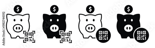 Piggy bank barcode icon. Piggy bank qr code icon, vector illustration