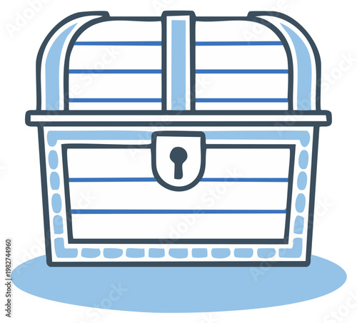 Illustrated Antique Treasure Chest with Decorative Accents Stands Securely in Pale Blue Shade Flat Artistic Graphic