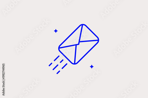 Flying envelope with speed lines emphasizes fast email delivery and digital communication. Energetic Vector Illustration is ideal for marketing, news, and messaging application graphics.