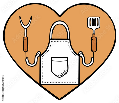 Culinary Love Emblem with Chef Apron Barbecue Fork and Spatula Symbolizing Passion for Cooking
