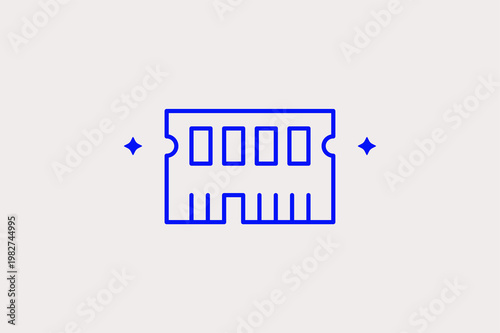 RAM memory module icon highlights computer hardware upgrades and performance. Detailed Vector Illustration is ideal for hardware retail and tech repair service graphics.