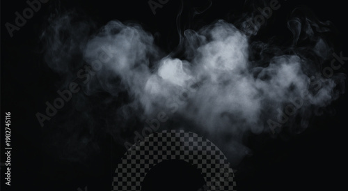 A realistic smoke explosion effect with particles and fog isolated on transparent background for video editing and VFX compositing