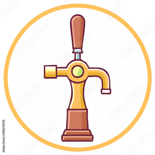 Vector icon of a classic beer tap with wooden handle for pub and brewery design