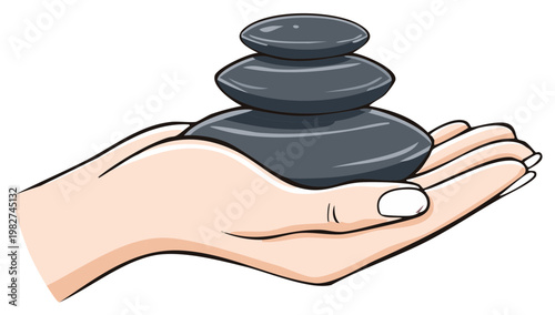 Open palm holding a pyramid of zen rocks symbolizing balance harmony and mindfulness