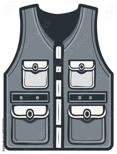 Illustration of Fishing or Hunting Vest with Pockets and Closure