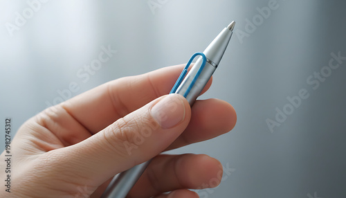 Wallpaper Mural A hand holding a blue and white pen Torontodigital.ca