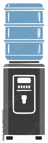 Modern Water Cooler Dispenser with a Large Blue Bottle for Refreshing Hydration in an Office or Home Setting Illustration