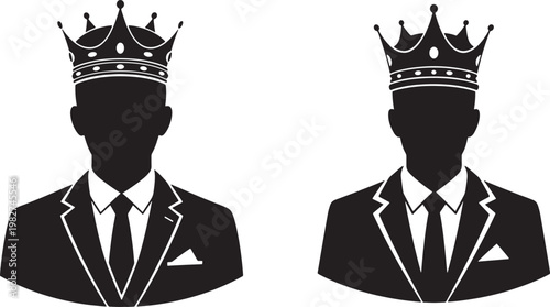 Set of silhouettes of men in suits wearing crowns