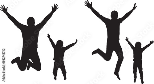 Silhouettes of fathers and sons jumping 