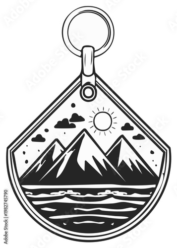 Mountain Landscape Keychain Pendant Design Illustration