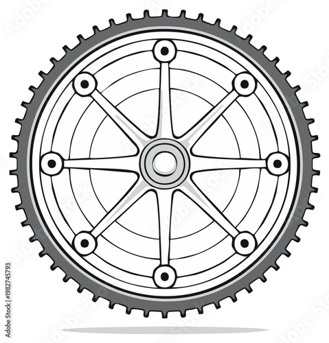 Vintage Bicycle Chainring Gear with Eight Spokes and Toothed Rim Stylized Illustration
