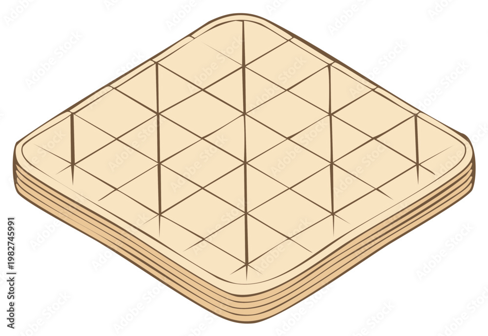 Fototapeta premium Isometric illustration of a stack of quilted beige cushions with a stitched diamond pattern