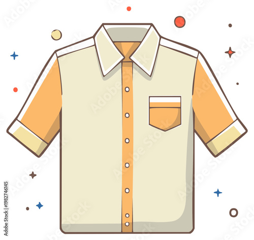 Short sleeved Button Down Shirt with Pocket Cartoon Icon Clothing Apparel Design