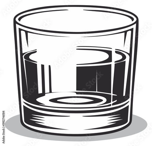 Clear glass tumbler filled with clear liquid for drinks or beverages