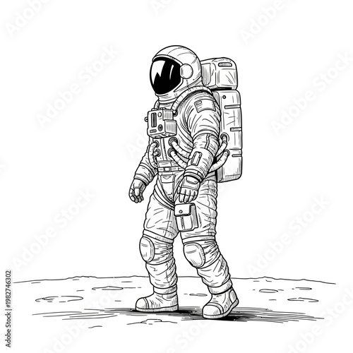 Astronaut walking on the moon surface, space exploration, science, futuristic