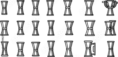 Black and White Line Art Icons of Traditional Indian Drums (Dholak) - Vector Graphics