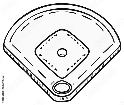 Baseball Diamond Sketch Illustration Home Plate Pitcher's Mound Graphic Outlined