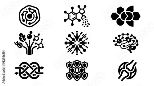 Vector Illustration of Various DNA and Molecular Genetics Icons for Science and Technology Themes