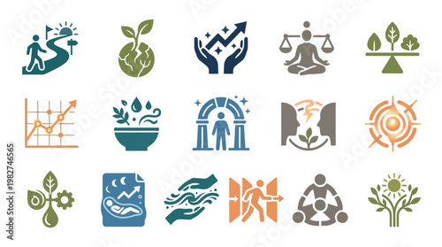 Vector Illustration of Eco-Friendly Environmental Conservation Symbols and Nature Concepts