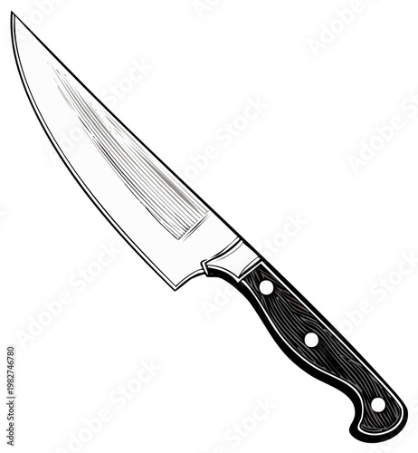 Classic Chef Knife Illustration with Wood Handle