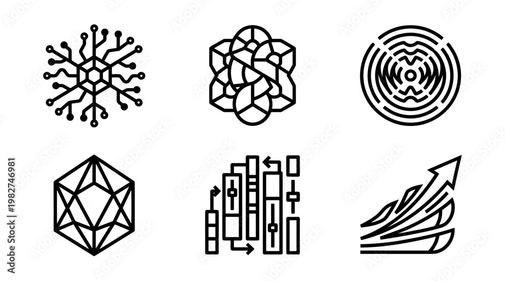 Fototapeta premium Set of Modern Vector Icons Representing Technology, Data, and Digital Concepts in Minimalist Style