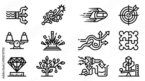 Colorful Set Of Modern Icons Depicting Technology, Communication, Creativity And Innovation