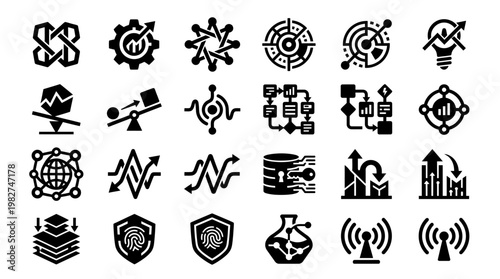 Vector Icon Set of Technology and Communication Symbols for Digital and Business Use