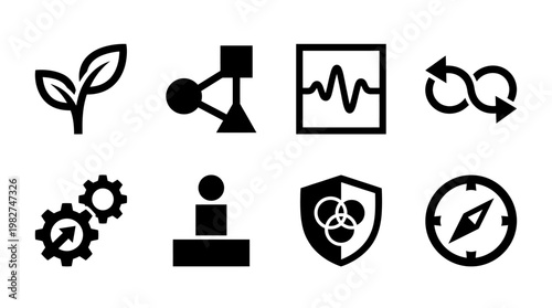 Collection of Business and Technology Icons in Modern Vector Style