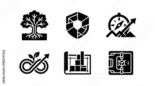 Collection of Technology Icons for Software, Data Analysis, and Digital Security
