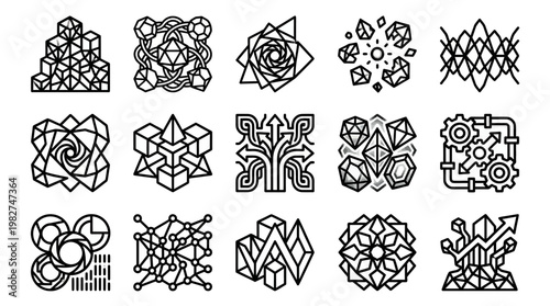 Set of Vector Icons Featuring Geometric Patterns and Abstract Shapes for Design Projects