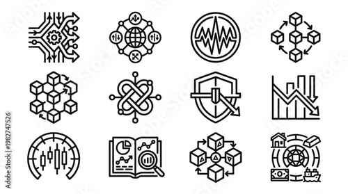 Vector Illustration of Data Network and Technology Symbols in Modern Flat Style