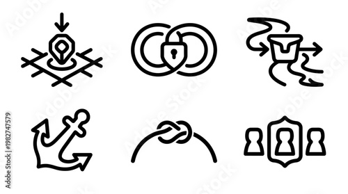 Set of Modern Coastal Navigation Icons for Marine and Travel Applications