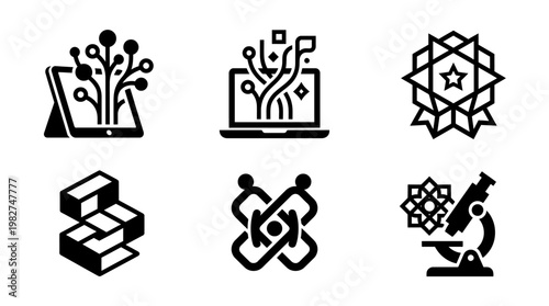 Vector Icon Set of Abstract Geometric Symbols for Technology and Science