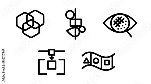 Set of Modern Minimalist Line Art Icons for Technology and Science Concepts