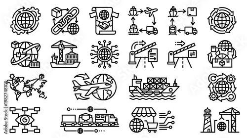 Icons Set of Technology and Transportation Symbols for Digital Applications and Devices