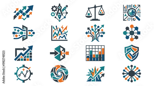 Set of Modern Business Icons for Data Analysis and Growth Strategies