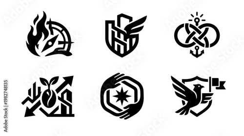 Set of Six Unique Black Icon Symbols for Security and Safety Concepts
