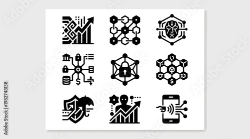 Icons Collection of Technology and Data Network Symbols for Digital Interfaces