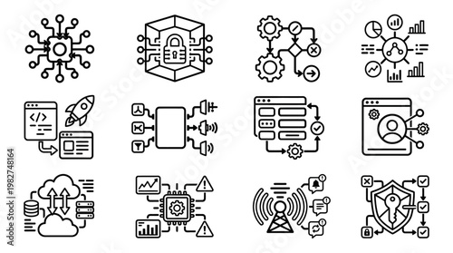Icons Set of Technology and Data Science Elements for Digital and Network Concepts