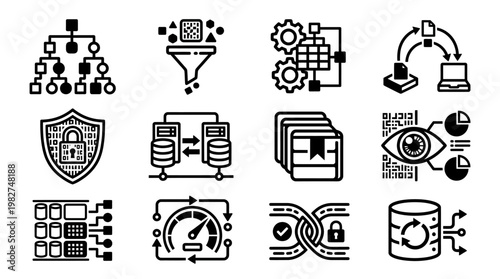 Set of Digital Technology Icon Vectors For Data Security and Cloud Computing