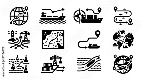 Set of Modern Transport Icons for Travel and Navigation in Flat Style