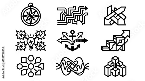 Set of Modern Abstract Navigation Icons for Web and App Interfaces