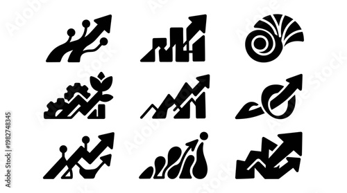 Set of Business Growth Icons for Financial Success and Market Expansion