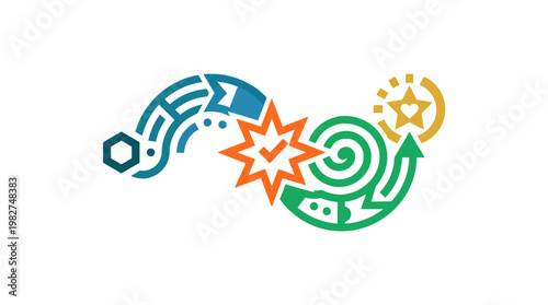 Icon Illustration of Dynamic Circular Arrows with Explosion and Maze Elements in Vector Style