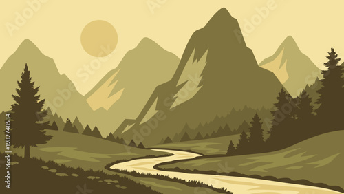 Abstract Mountain Landscape Flat Vector