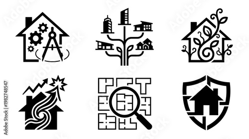 Collection of Modern Architecture Icons Set for Building and Construction Design