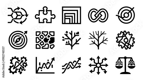 Set of Innovative Business and Technology Icons in Modern Flat Style