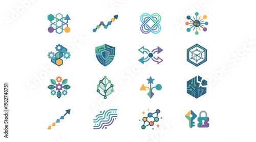 Vector Icon Set of Modern Technology and Data Science Symbols for Digital and Innovation Projects