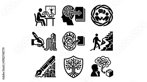 Icons Set of Business and Personal Development Symbols for Digital and Print Media